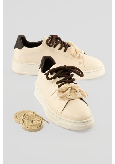 Mubiano Kadın Sneaker Kalın Taban Çift Bağcıklı Günlük Spor Ayakkabı Elvora Bej Bej