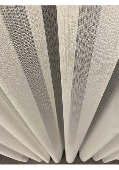 Ince Çizgili Modern Düz Tül 1/3 Sık Pile Ekru