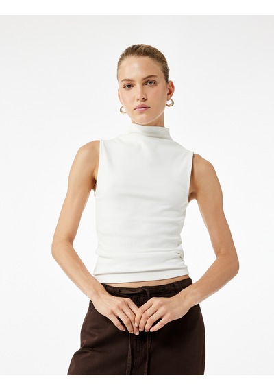 Koton Pamuklu Slim Fit Kolsuz Dik Yaka Body Ekru 6wak10180ek Ekru