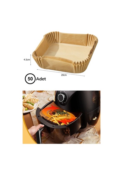 Isıya Dayanıklı Silikon Airfryer Gri Kare Pişirme Matı 20 Cm Ve 50 Adet Pişirme Kağıdı Plastik Bey Diğer
