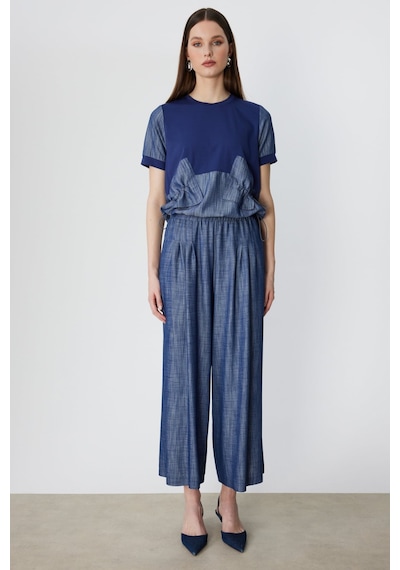 On Kadın Pileli Geniş Paça Pantolon 74120 Indigo