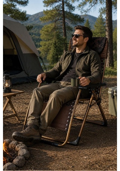 Bysay Sunset Katlanabilir Şezlong Kamp Sandalyesi, Alüminyum Çerçeve, Ayarlanabilir Pozisyonlu, Yatabilen, Kahve Ren Diğer