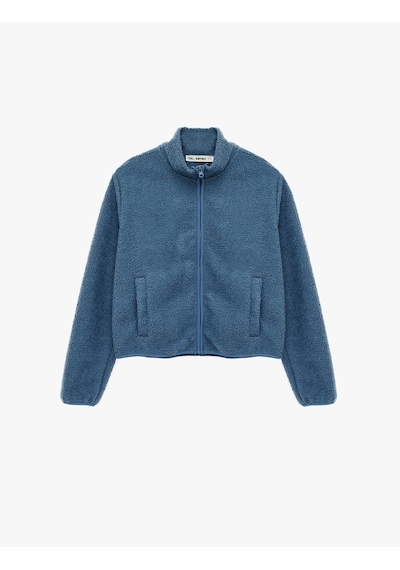 Koton Dik Yaka Uzun Kollu Cepli Fermuarlı Oversize Peluş Bomber Ceket Mavi 6wmg60027ık Koton Dik Yaka Uzun Kollu Cepli Fermuarlı Oversize Peluş Bomber Ceket Mavi 6wmg60027ık