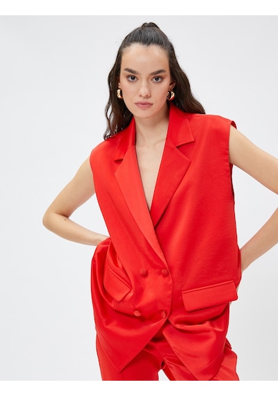 Koton Oversize Blazer Yelek Kruvaze Düğmeli Kırmızı 3sak20013pw 3SAK20013PW401 Kırmızı
