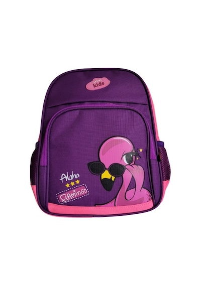 2 Bölmeli Kreş Çantası Ana Okulu Çantası Su Geçirmez Yıkanabilir Keten Kumaş Flamingo Mürdüm