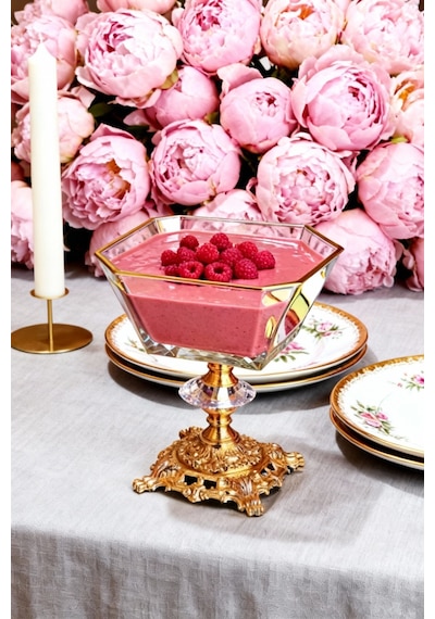 Assa Bazaar 6 Lı Metal Ayaklı Gold Detaylı Magnolia Kase & Dondurmalık / Şekerlik Seti Altın