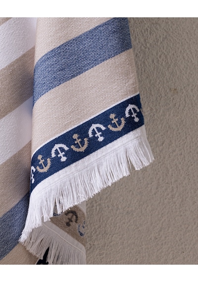 Alix %100 Pamuk Plaj Havlusu - Bej/lacivert - 70x150 Cm 8684427310359 Çok Renkli
