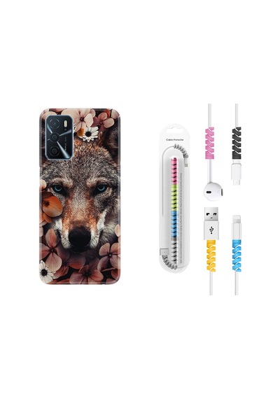 Oppo A16 Kılıf Kablo Koruyuculu Flowers Fox 1310