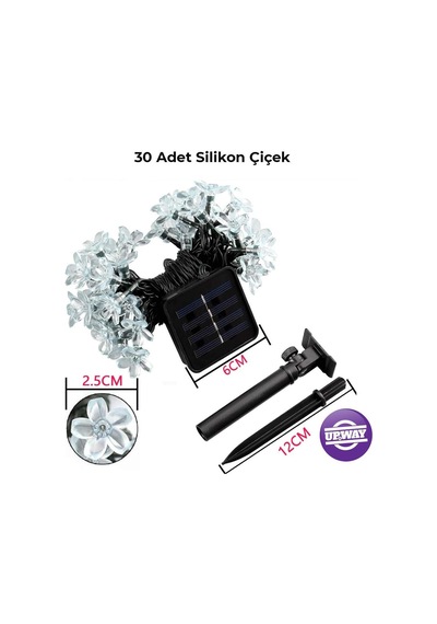 Güneş Enerjili Silikon Çiçekli Beyaz Renkli Dekoratif Bahçe Ve Balkon Süsleme Led Işıklar Beyaz