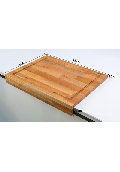 İroko L Kayın Ahşap Tezgah Üstü Kesme Tahtası 45x35 Cm Oluklu, Kenarlıklı, Premium El Yapımı Ahşap