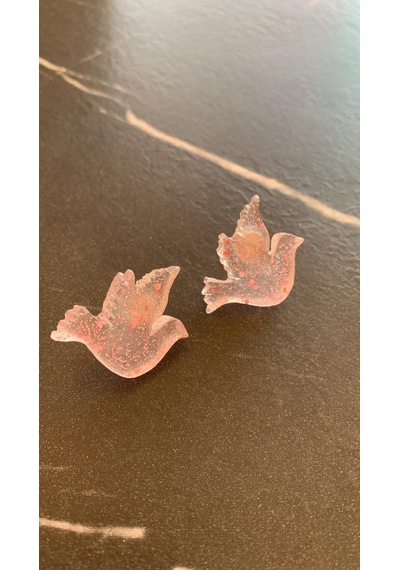 Şeffaf Renkli Pembe Glitter Süsleme Güvercin Şekil Epoksi Küpe Diğer