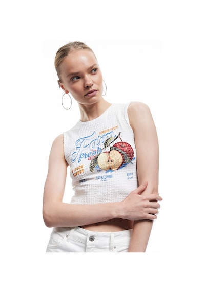 Koton Meyve Baskılı Kolsuz Slim Fit Bisiklet Yaka Crop Bluz Ekru 5sal30130ık Ekru