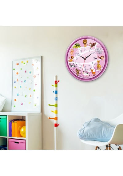 Decorita Cam Saat | Çocuk Odası - Pembe | Çap40cm Çok Renkli
