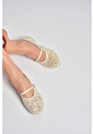 Fox Shoes Y726864006 Bej Dantelli Kadın Babet