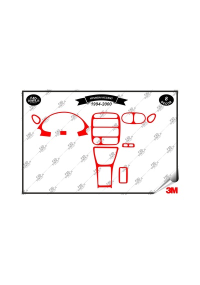 Hyundai Accent 1994-2000 Torpido Konsol Trim Göğüs Maun Kaplama Set 8 Parça Kırmızı