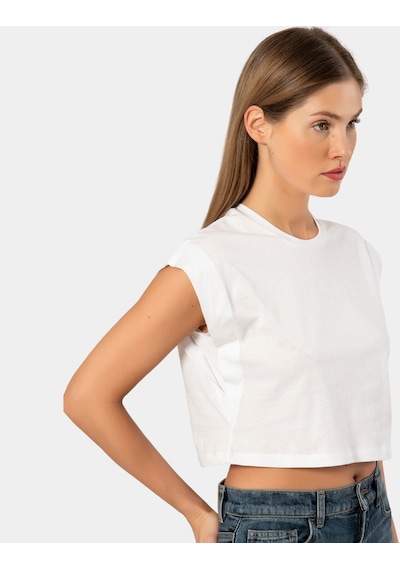 Türen Kadın Vatka Görünümlü Crop T-shirt 3402/beyaz 001
