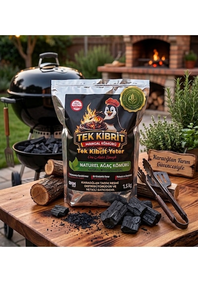 Tek Kibritle Tutuşan Naturel Ağaç Mangal Kömürü 1.5 Kg - Kolay Kullanım Yüksek Isılı Gri - Siyah