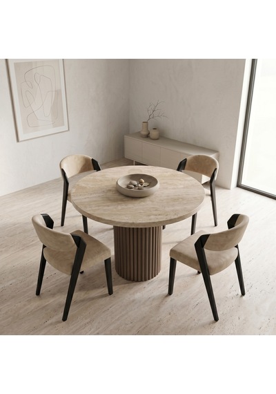Lunera Traverten Yuvarlak Yemek Masası 120x120 Kapuçino