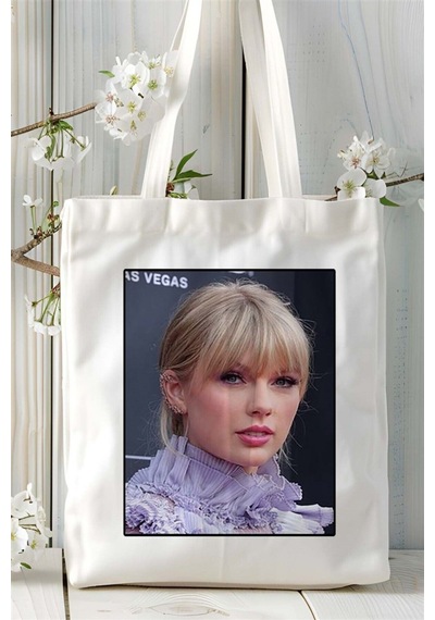 Art Hediye Taylor Swift Baskılı Bez Çanta Omuz Çantası Kişiye Özel Desen 2 Çok Renkli