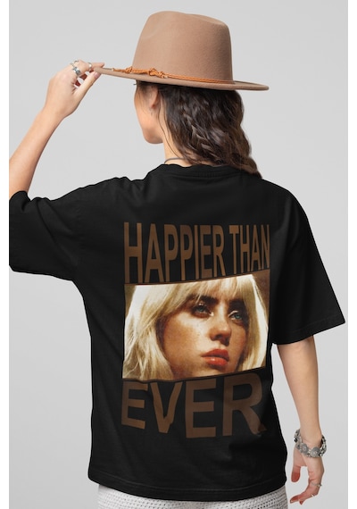 Sevbano Happier Than Ever Billie Eilish Sırt Baskılı Unisex Oversize Şark Siyah