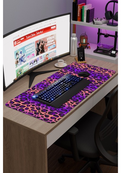 Leopar Kaymaz Dikişli Kauçuk Oyuncu Mousepad V1 - 90x40 Xxl Gaming Mouse Pad Fare Altlığı