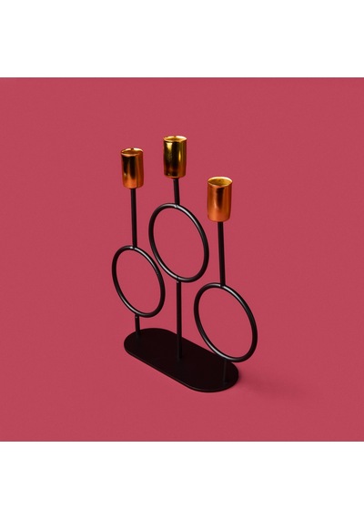 Deco Cerchio Şamdan - Siyah / Gold - 26 Cm Çok Renkli