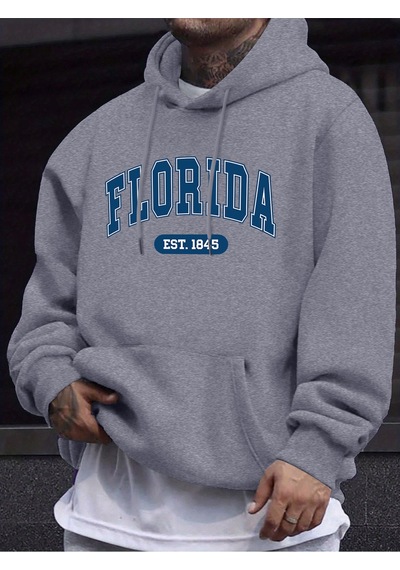 Startmore Startmoreflorida Est 1845 Mektup Yaratıcı Baskı Erkek Polar Giyim Sonbahar Günlük Eşofman Temel Spor K Gri