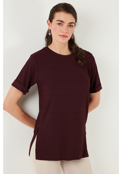Lela Oversize Bisiklet Yaka Yırtmaç Detaylı Bayan Bluz 5869000 Vişne