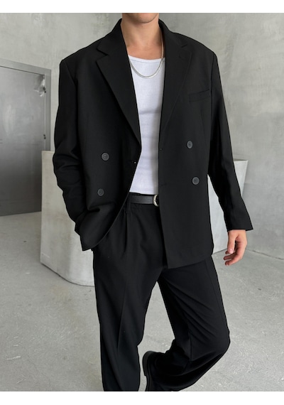 Erkek Oversize Rahat Kalıp Kruvaze Takım Elbise 001
