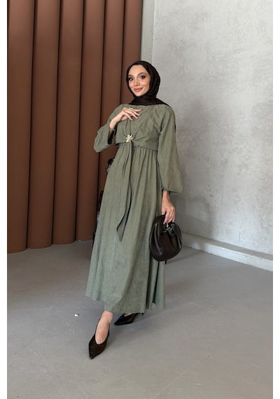 Riella Butik Pavera Tesettür Elbise Yeşil