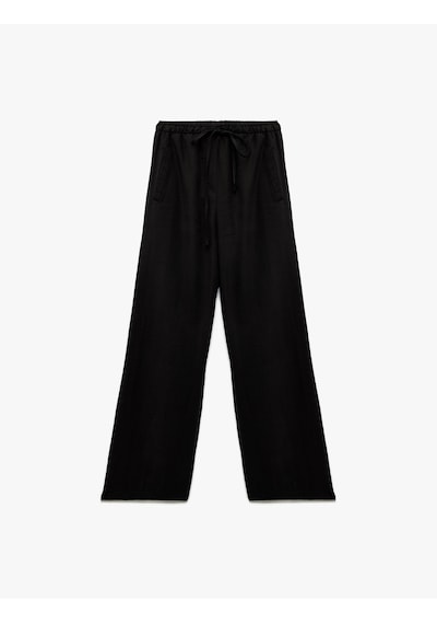 Koton Beli Bağcıklı Cep Detaylı Geniş Paça Pantolon Siyah 7wal40002ıw