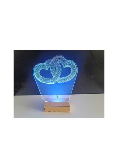 Şeffaf İlizyon Led Gece Lambası İki Kalp Görseli 20x15 Cm