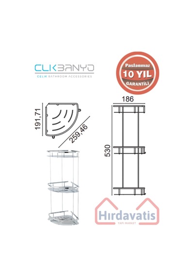 Çelik Banyo Marin 3'lü 19 19 Cm Şampuanlık Süngerlik Krom