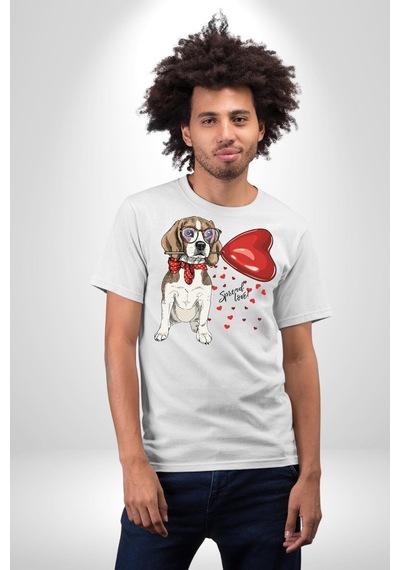 Poodle Ve Beagle Sevililer Günü Hediyesi Unisex Unisex Beyaz Organik Baskılı T-shirt Penye Yüksek Kalite Beyaz