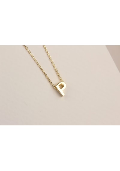 Glorria Gümüş 3 Boyutlu Minimalist P Harfi Kolye Sarı