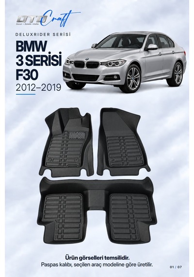 Otocraft Bmw 3 Serisi F30 2012-2019 Araca Özel Deluxrider Lüks Havuzlu Paspas Tam Set 3 Parça