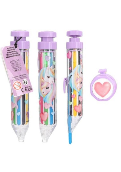 Çok Renkli Çevirmeli Mum Boya Kalemi - 8 Renk Bir Arada Unicorn Temalı Kalem Lila