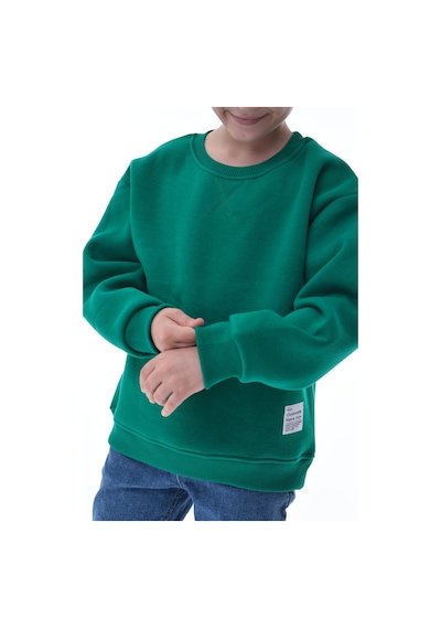 Erkek Çocuk Sweatshirt %100 Pamuk Rahat Kalıp 5-10 Yaş Yeşil