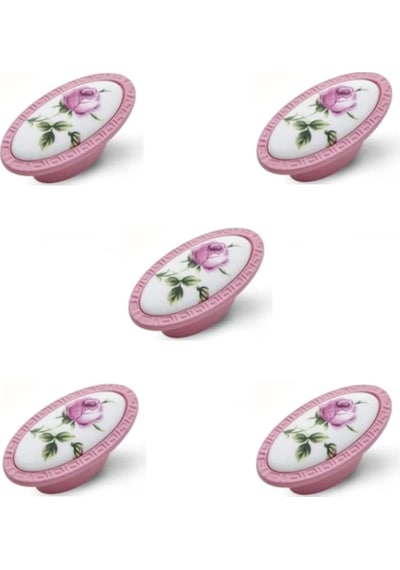 5 Adet Tomurcuk Porselen Mobilya Düğme Kulp Pembe Gül