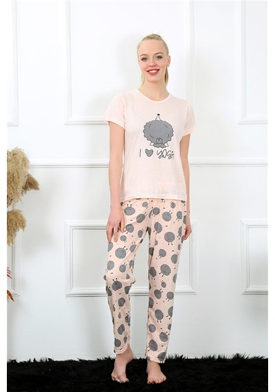 Akbeniz Kadın Kısa Kol Pijama Takım 20410 - S Pudra
