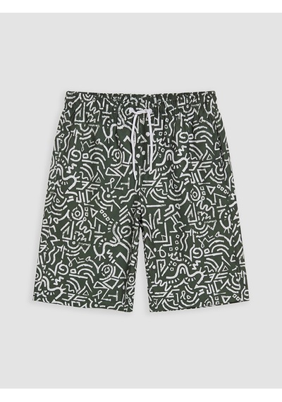 Lcw Swımwear Haki Kısa Boy Desenli Erkek Deniz Şortu