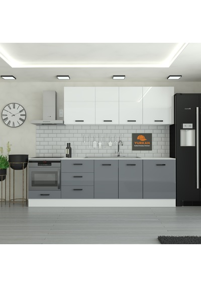260 Cm Mutfak Dolabı Mdf Kapak Tezgah Dahil Yrkn260 98 Gri