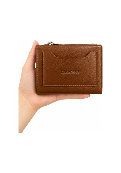Sanmorris Unisex Fermuarlı Kartlık Çok Gözlü Kompakt Cüzdan S-2006 Taba Mat