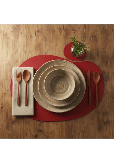 2 Kişilik 4 Parça Deri Amerikan Servis 30x44 Cm-silinebilir Supla-kendinden Bardak Altlıklı Kırmızı