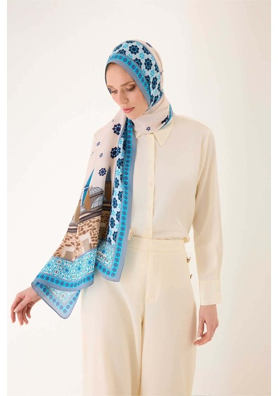 Imannoor Vuslat Mavi Floş Viskon Şal 70x210 70x210 Mavi