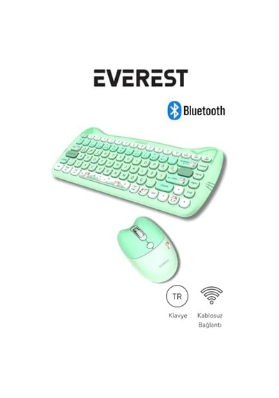 Km-6285 Catty Mini Wireless-bluetooth Kablosuz Ultra Sessiz Özel Tasarımlı Q Klavye Mouse Set Yeşil Diğer