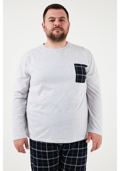 Buratti Pamuklu Regular Fit Büyük Beden Erkek Pijama Takımı 6572001B Gri Melanj