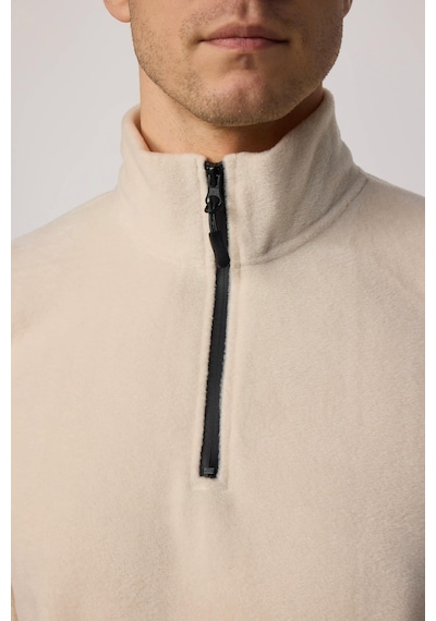 Tudors Erkek Dik Yaka Tüylenme Yapmayan Soğuk Geçirmez Standart Fit Rahat Kesim Bej Polar Sweatshirt-30206-bej Bej