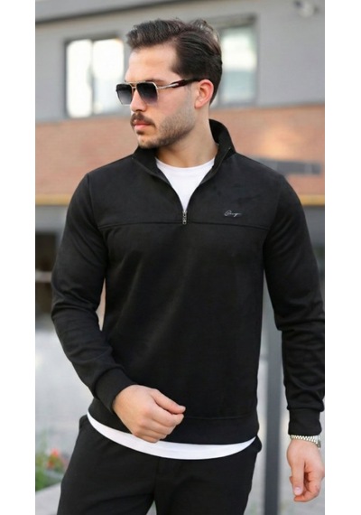 Efnaz Style Erkek Süet Yarım Fermuar Dik Yaka Sweat siyah Efnaz Style Erkek Süet Yarım Fermuar Dik Yaka Sweat siyah