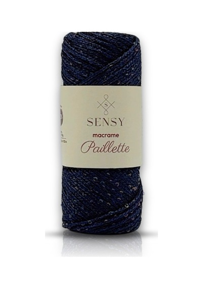 Sensy Paillette Polyester Pullu Makrome İpi Polyester Makrome İp Supla Çanta İpliği Pullu Lacivert